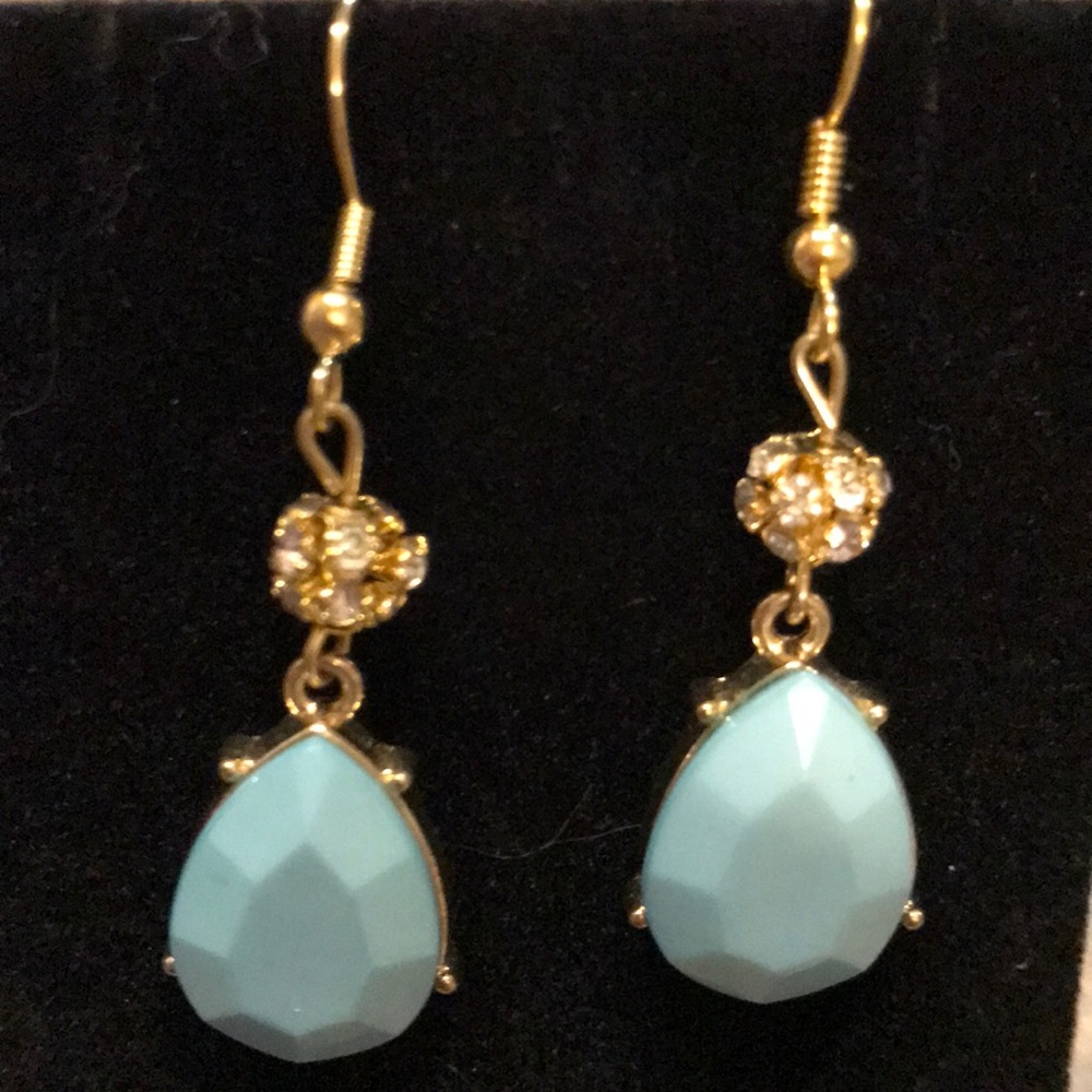 Fashion Dangle Earrings Gold Blue Stone Diamond